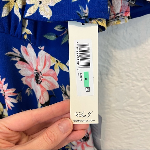 Eliza J Blue Floral Dress Flutter Sleeve 8 - Picture 8 of 8